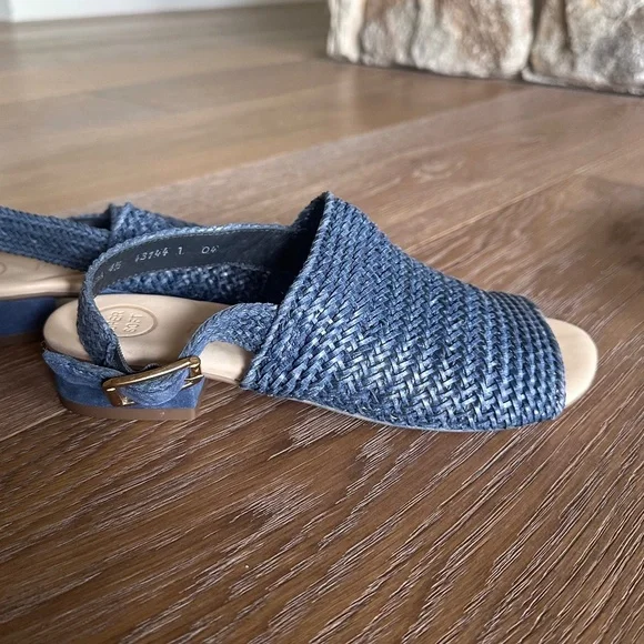 Paul Green Helena Woven Leather Slingback Sandal Indigo Block Heel 7 / 4.5 UK - Picture 8 of 15